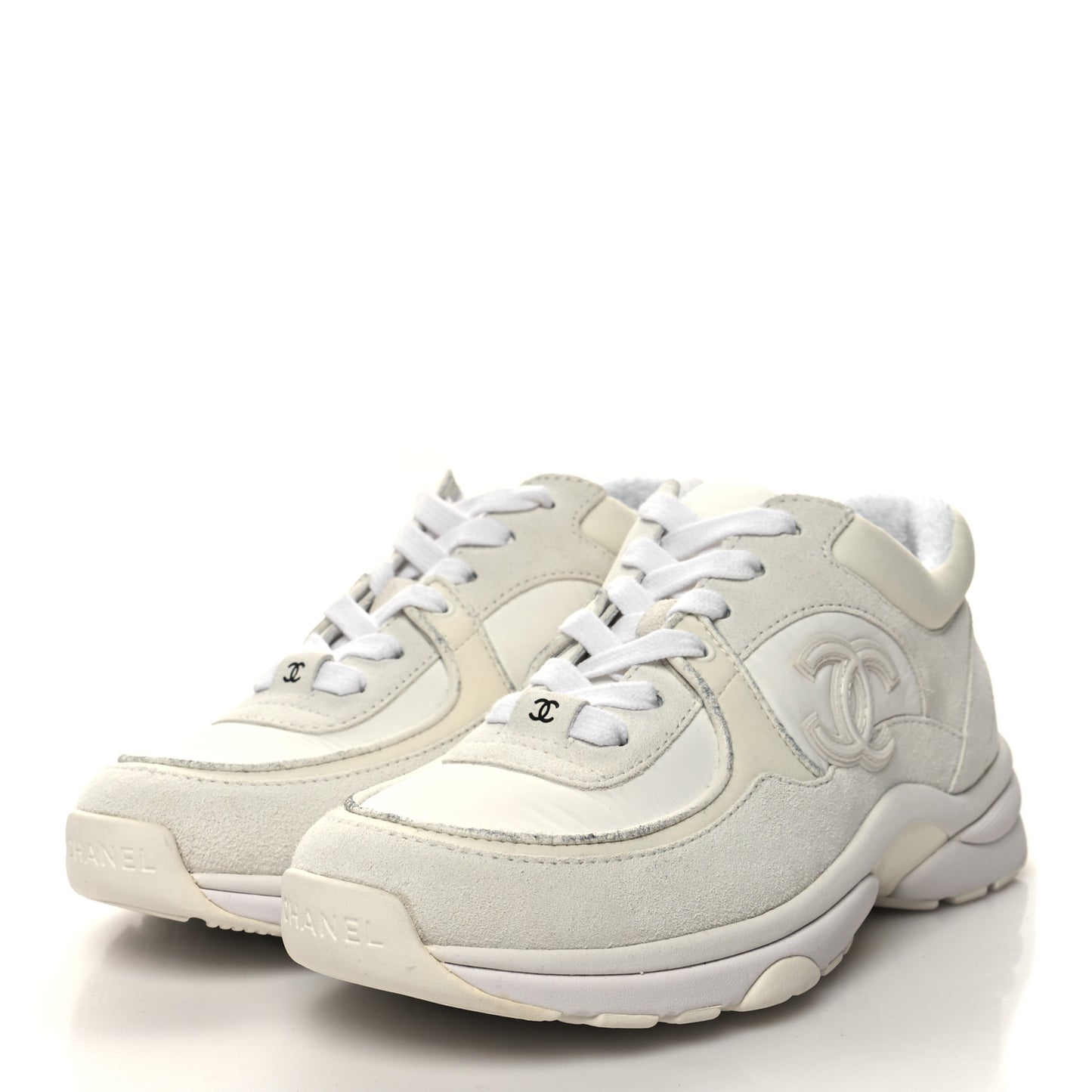 Suede Calfskin Fabric CC Sneakers 36 White