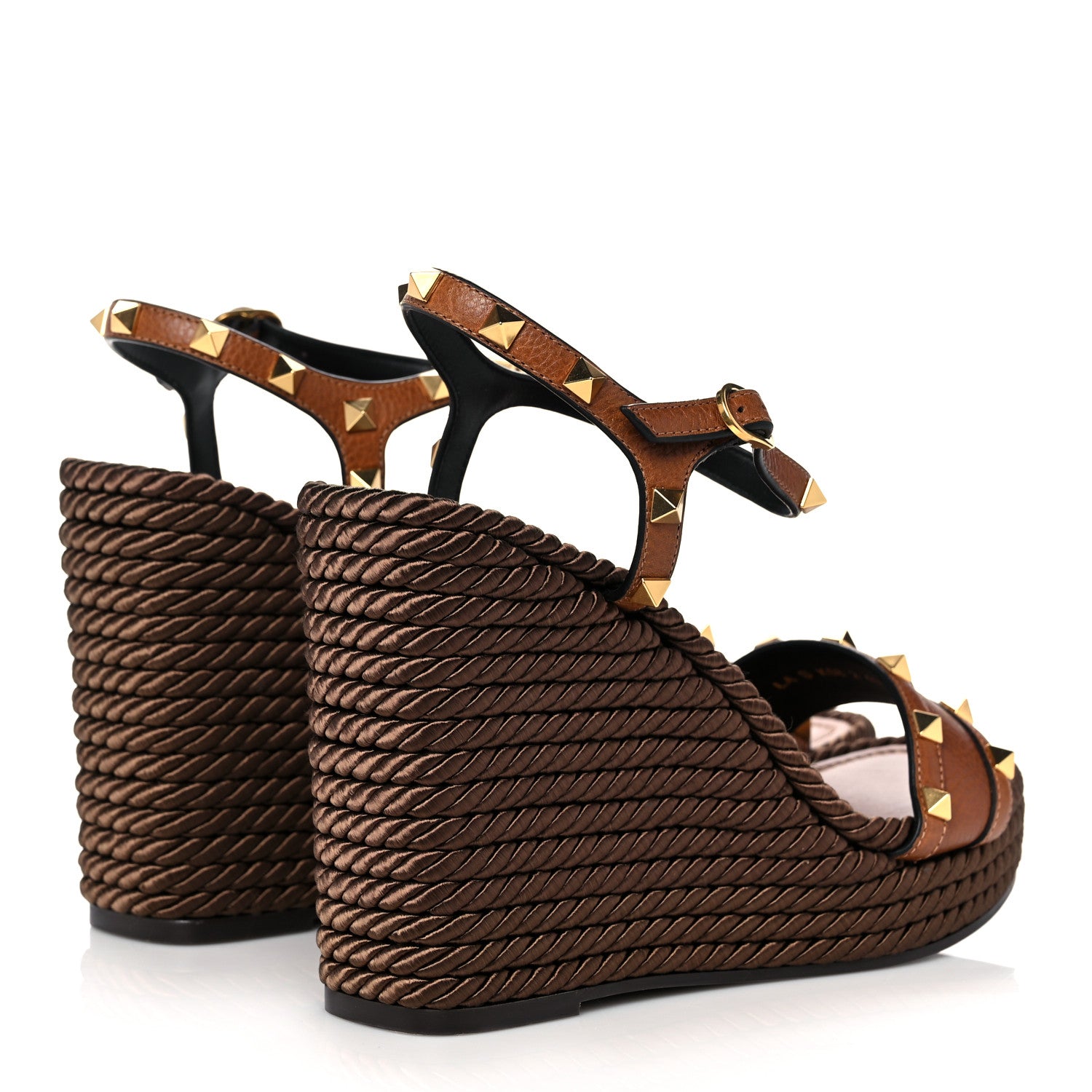 Valentino Garavani Calfskin Rockstud Torchon Espadrille 25/115mm Wedge Sandals 40 Cuoio 4 of 8
