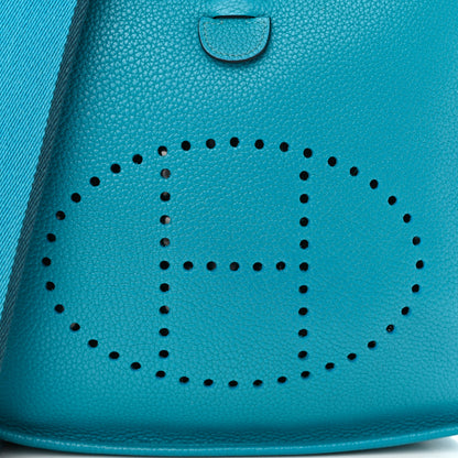 Hermes Taurillon Clemence Evelyne III PM Turquoise Colvert 8 of 12