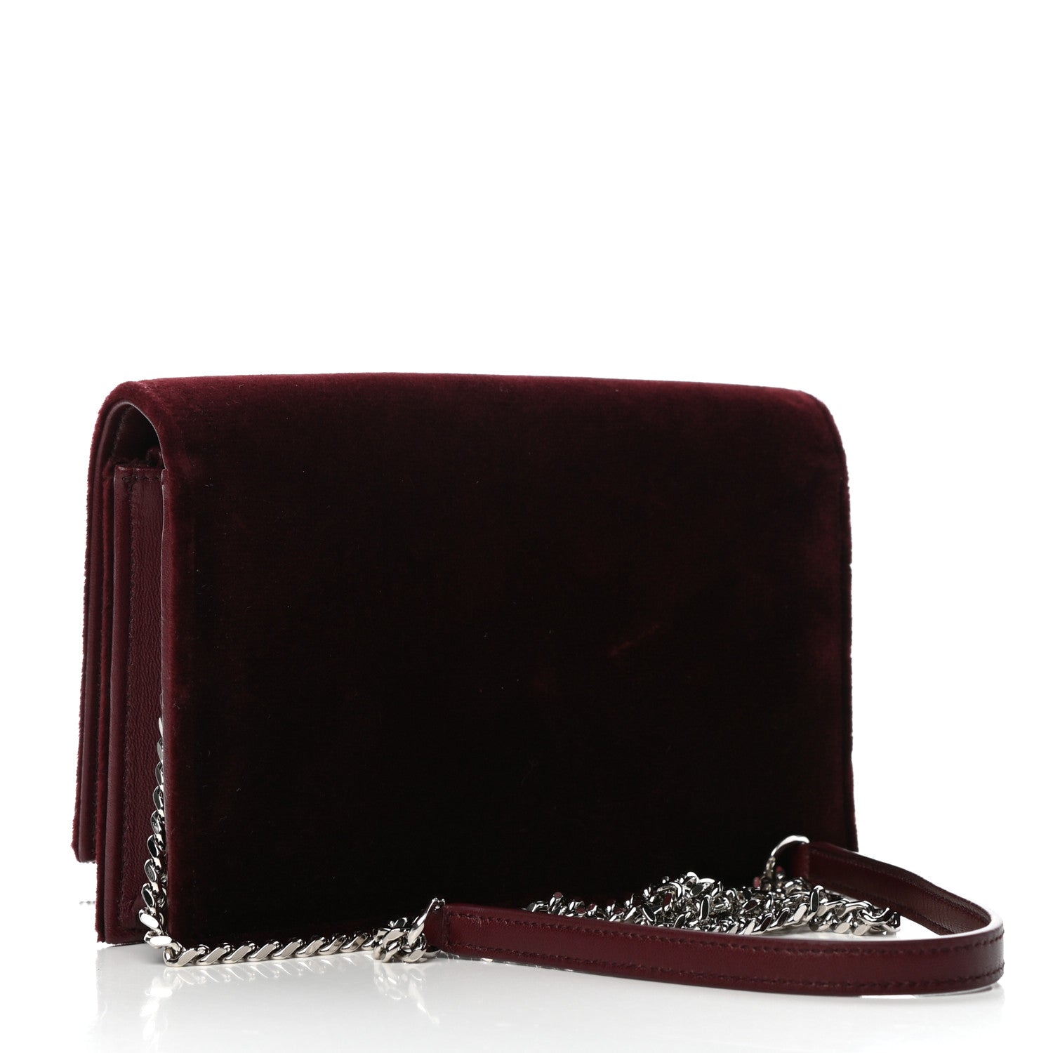 Saint Laurent Velvet Crystal Monogram Kate Tassel Shoulder Bag Burgundy 3 of 9