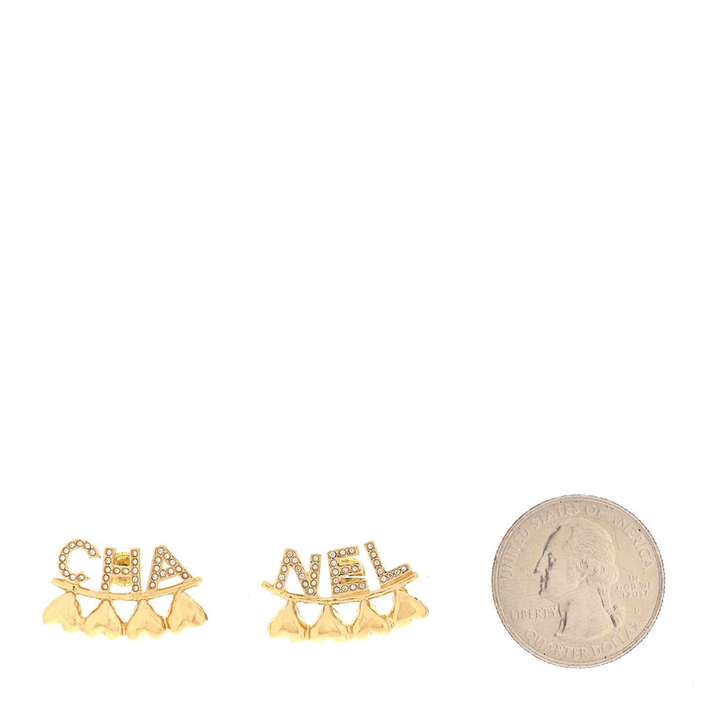 Crystal Heart Cha-Nel Logo Earrings Gold