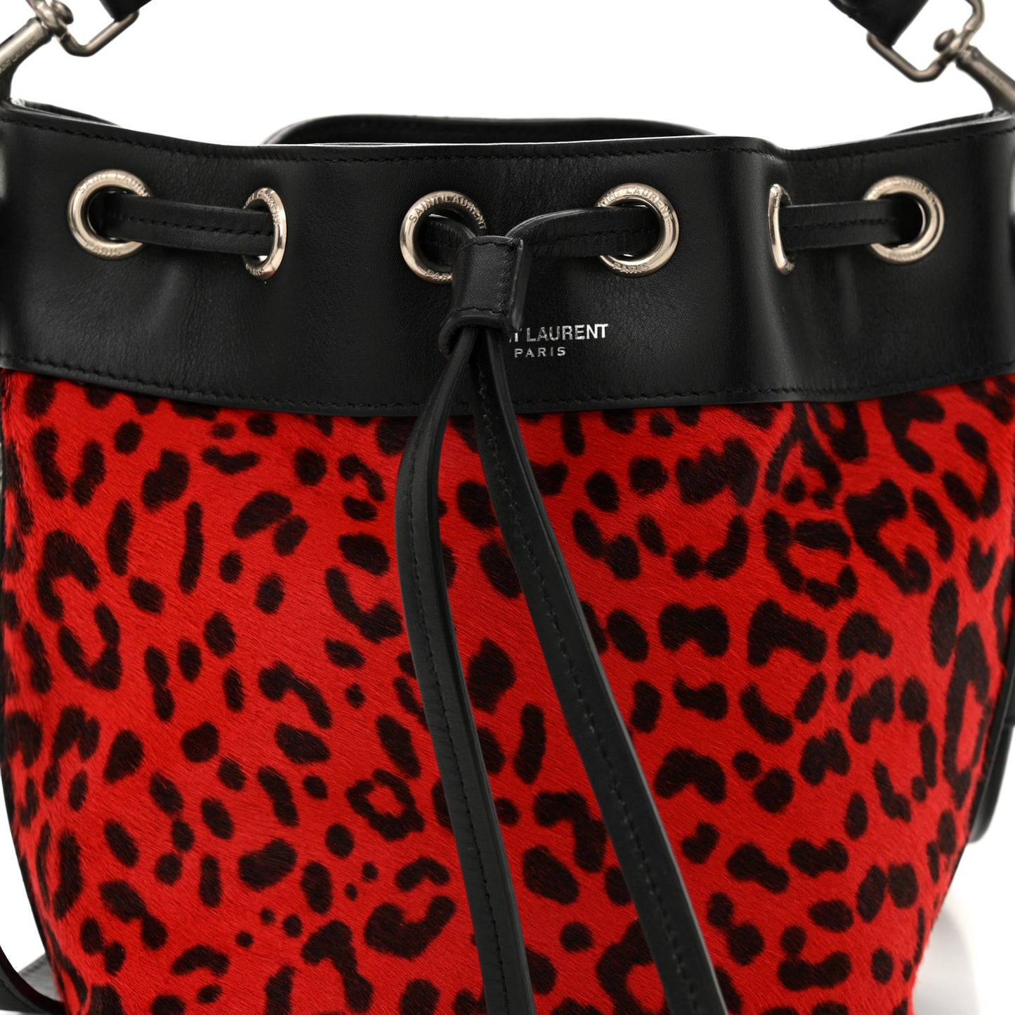 Calf Hair Calfskin Leopard Print Small Emmanuelle Bucket Bag Red