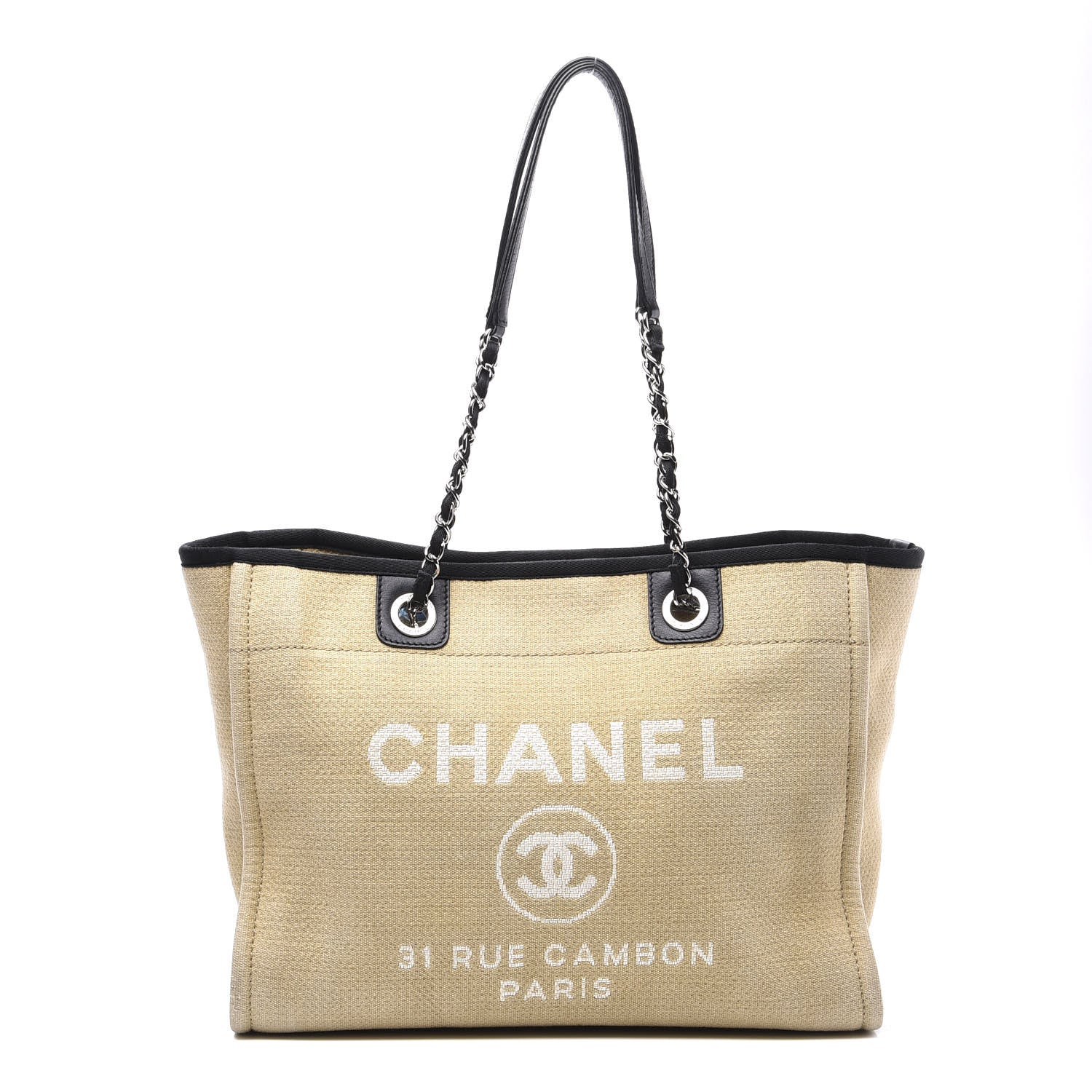 Chanel Canvas Small Deauville Tote Beige Black 1 of 9