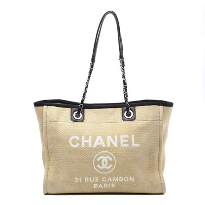 Chanel Canvas Small Deauville Tote Beige Black 1 of 9