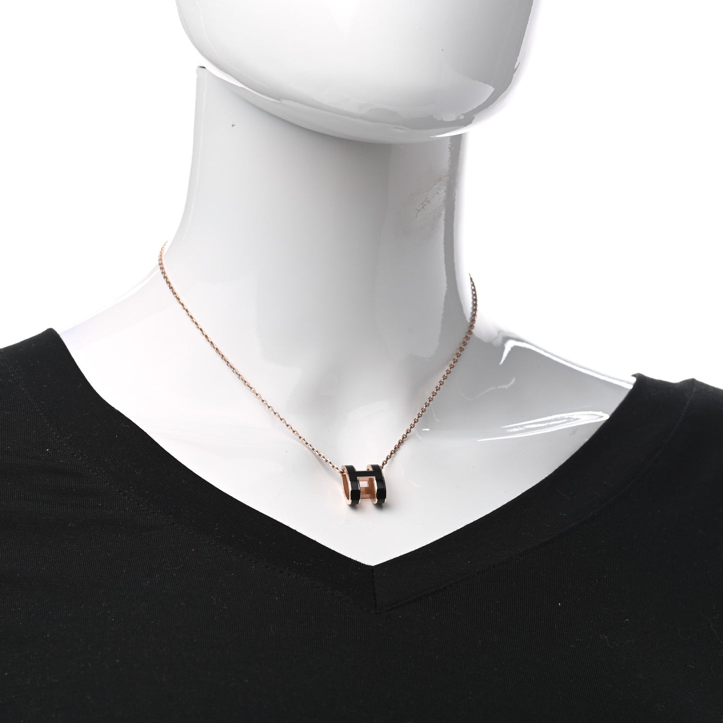 Lacquered Rose Gold Pop H Pendant Necklace Black