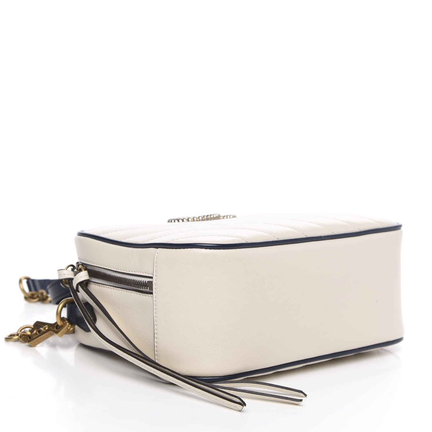 Gucci Vintage Effect Calfskin Matelasse Diagonal Small Torchon GG Marmont Bamboo Top Handle Shoulder Bag Mystic White Blue Agata 4 of 11