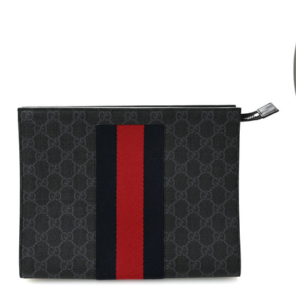 Gucci GG Supreme Monogram Selleria Calfskin Web New Web Cosmetic Case Black 1 of 10