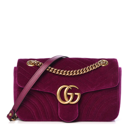Gucci Velvet Matelasse Small GG Marmont Shoulder Bag Fuchsia Violet Cyclamen 1 of 10