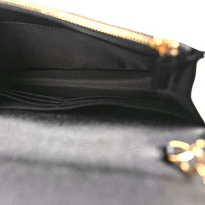 Saint Laurent Grain De Poudre Matelasse Chevron Monogram Envelope Chain Wallet Black 5 of 10