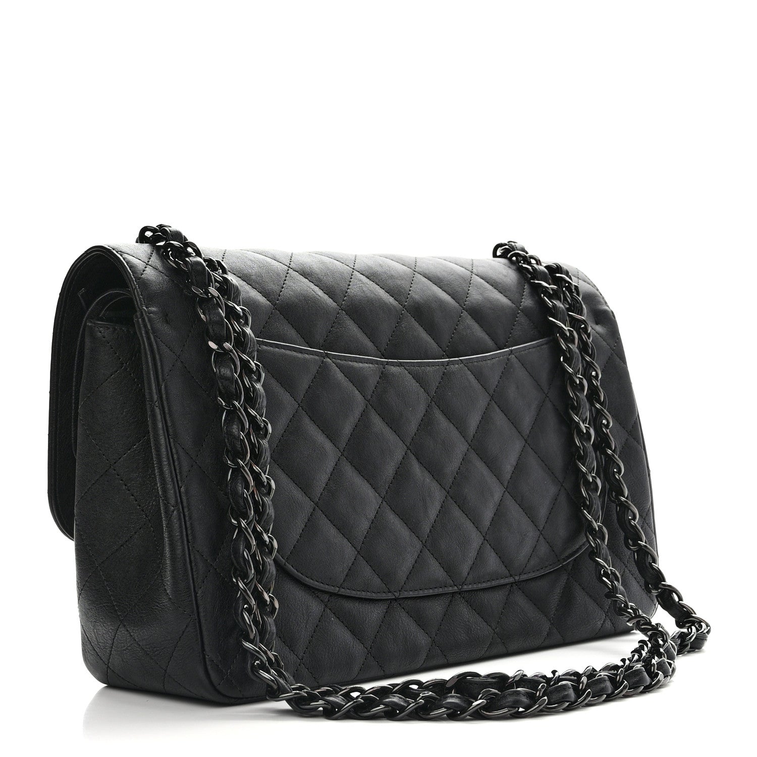Chanel Crumpled Calfskin Quilted Jumbo Double Flap So Black 3 of 11