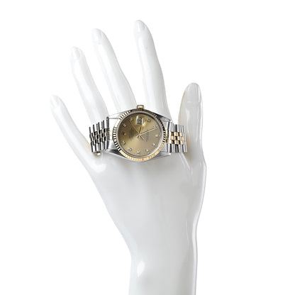 Rolex Stainless Steel 18K Yellow Gold Diamond 36mm Oyster Perpetual Datejust Watch Champagne 16233 2 of 7