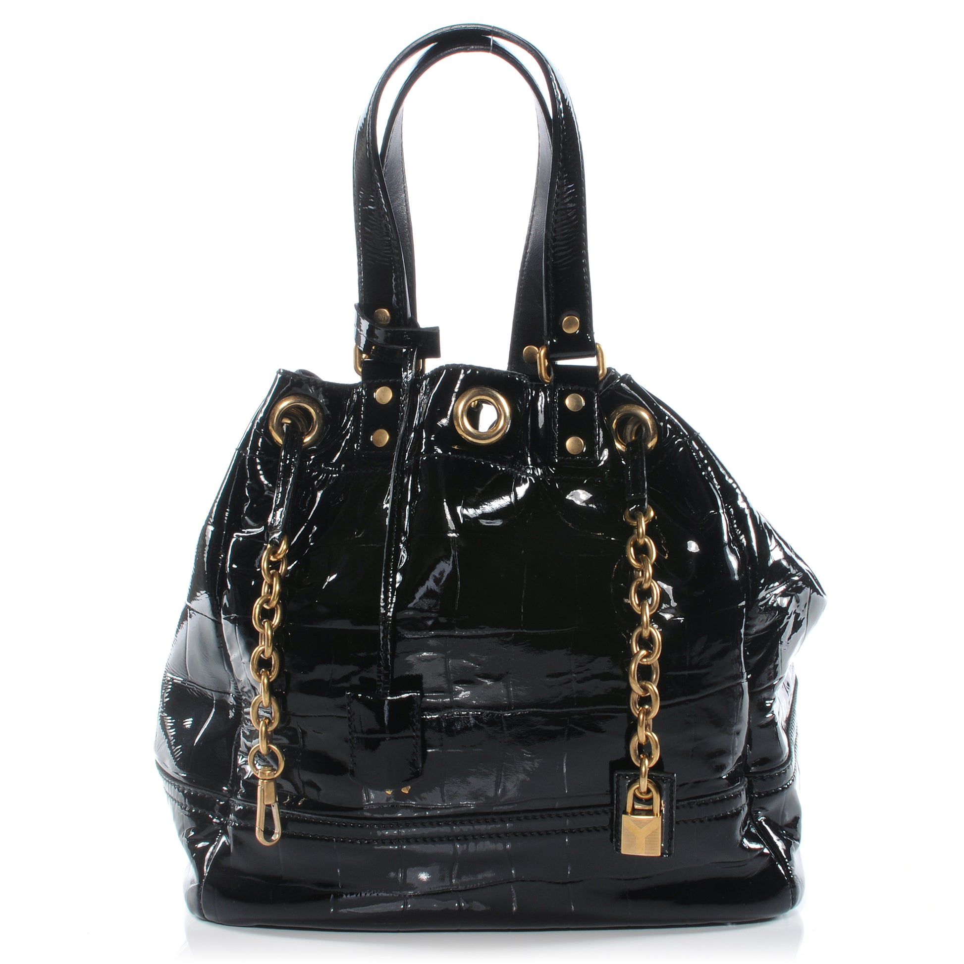 Saint Laurent Patent Croc Overseas Tote Black 1 of 7