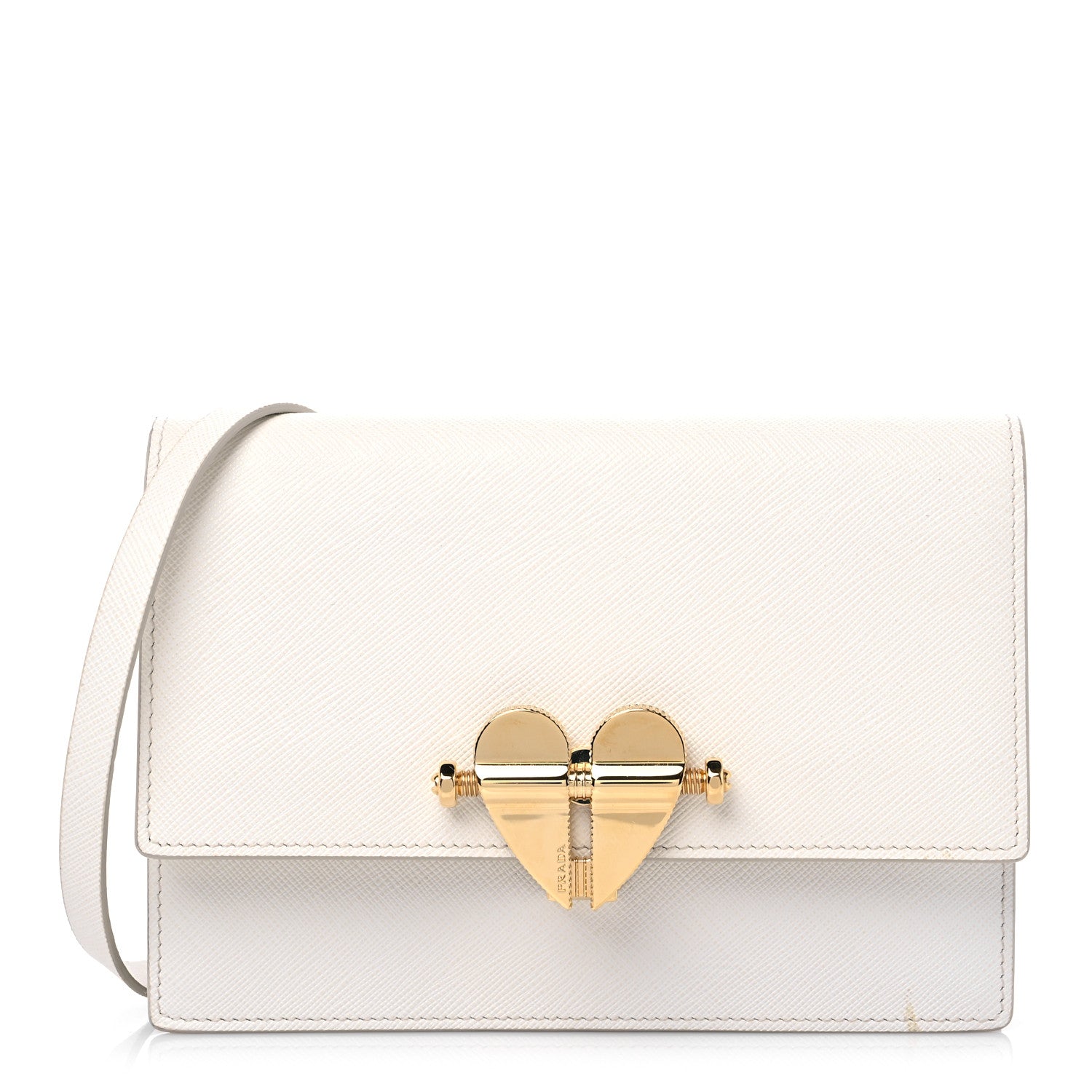 Prada Saffiano Heart Lock Crossbody Bag White 1 of 7