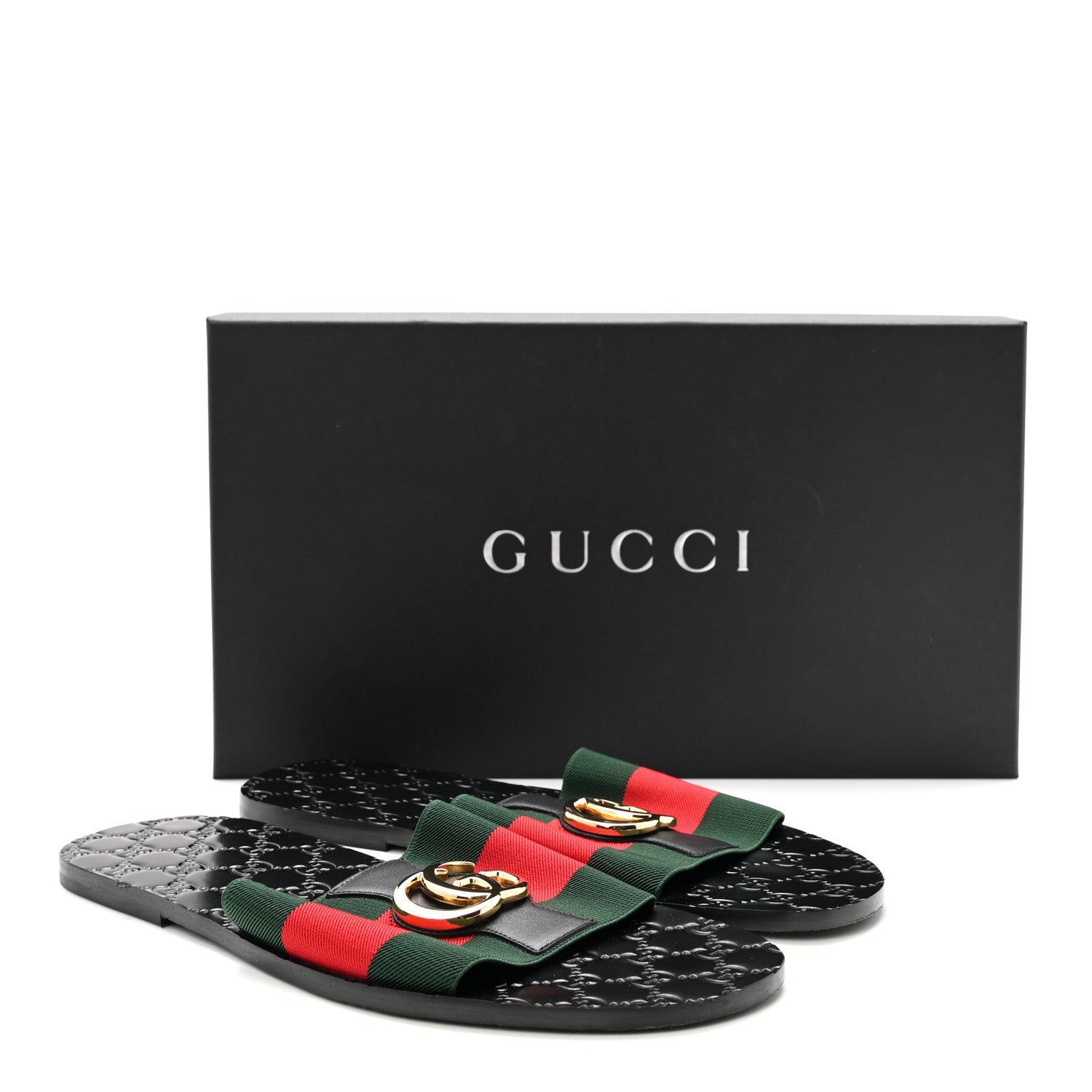 Gucci Calfskin Web Interlocking G Mens Riviera Slide Sandals 10 Black Green Red 8 of 8