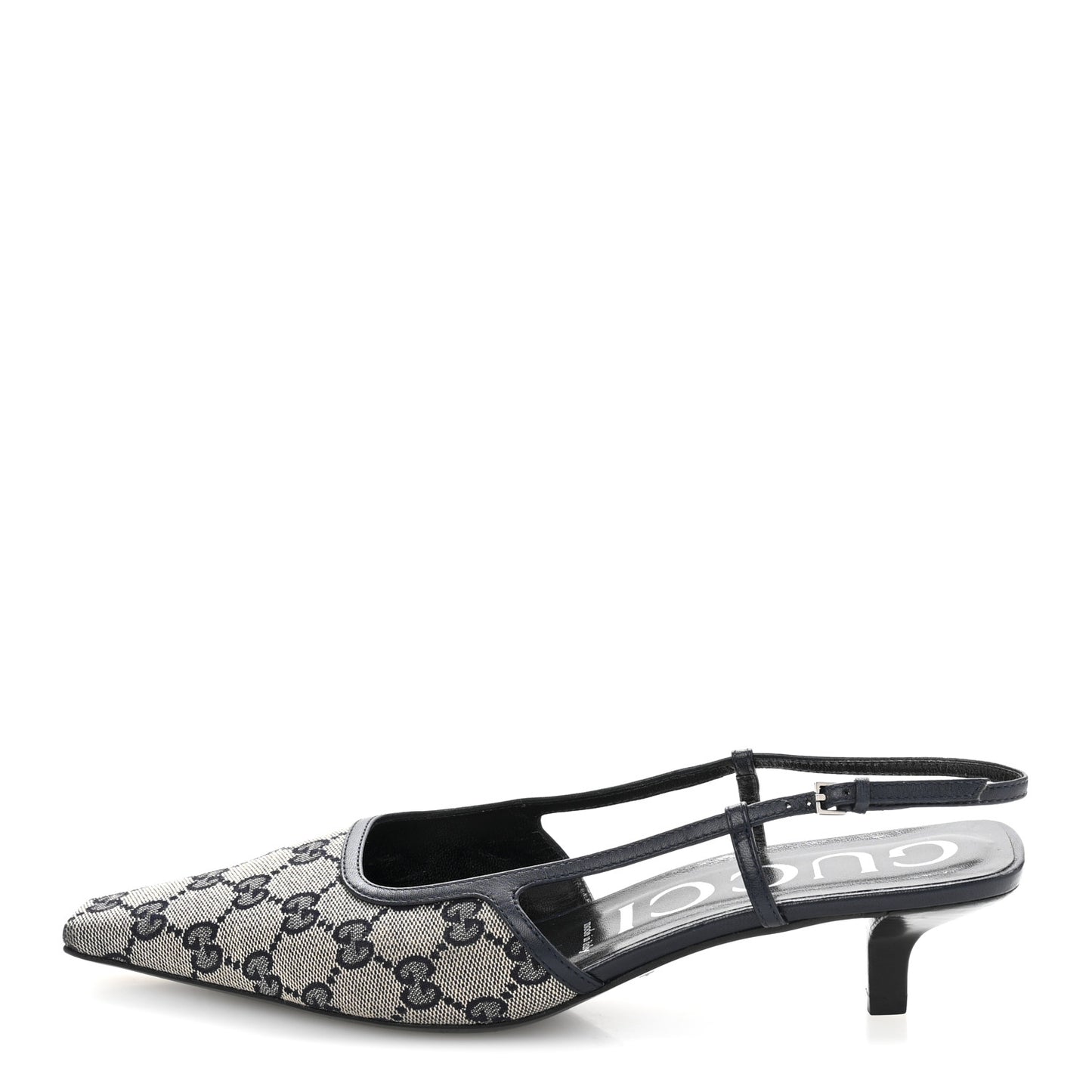 GG Monogram Malaga Kid Square G 35mm Slingback Pumps 40 Beige Blue