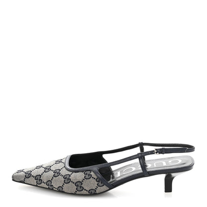 Gucci GG Monogram Malaga Kid Square G 35mm Slingback Pumps 40 Beige Blue 1 of 10