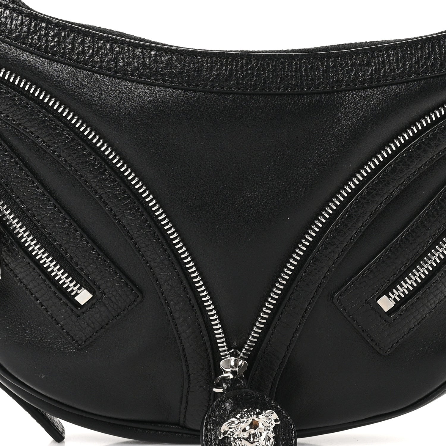 Versace Calfskin Small Repeat Zip Hobo Black 7 of 9