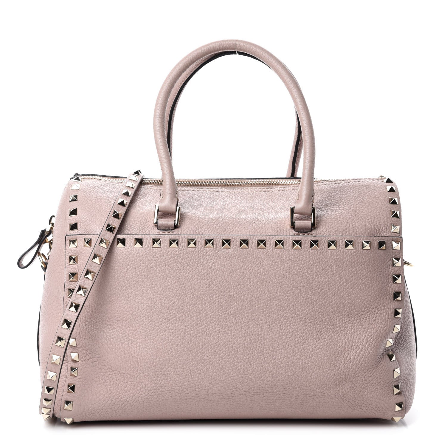 Valentino Garavani Pebbled Calfskin Rockstud Boston Duffle Bag Poudre 1 of 12