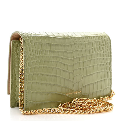 Alexander McQueen Calfskin Crocodile Embossed Skull Mini Crossbody Bag Sage 3 of 11