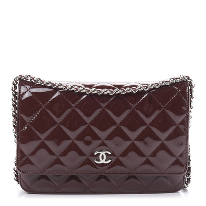 Chanel Patent Quilted Wallet On Chain WOC Burgundy 1 of 15