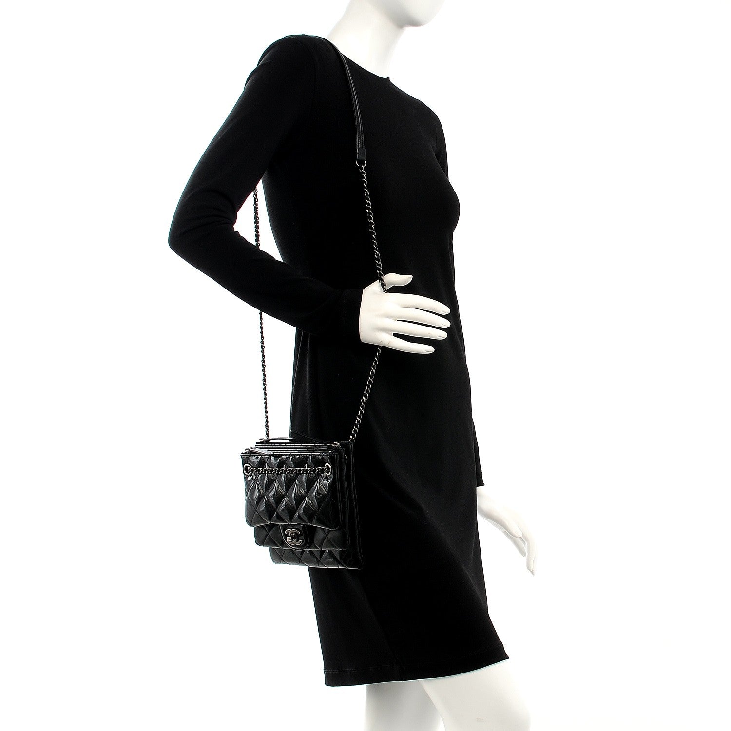 Chanel Patent Quilted Crossbody Black 2 of 10