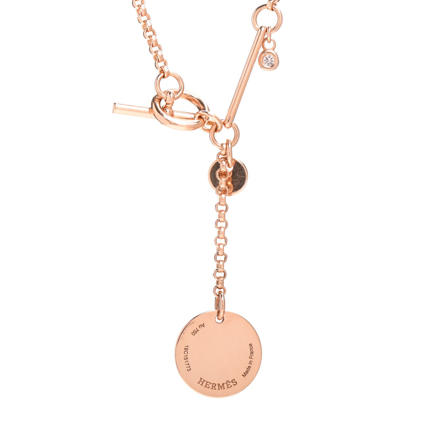Hermes 18K Rose Gold Diamond PM Ex-Libris Pendant Necklace 4 of 5