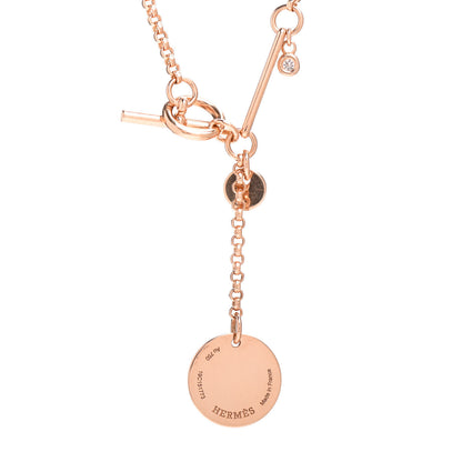 Hermes 18K Rose Gold Diamond PM Ex-Libris Pendant Necklace 4 of 5