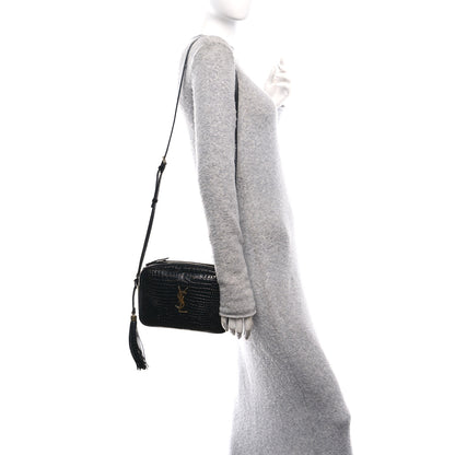 Saint Laurent Patent Calfskin Crocodile Embossed Monogram Lou Camera Bag Black 2 of 13
