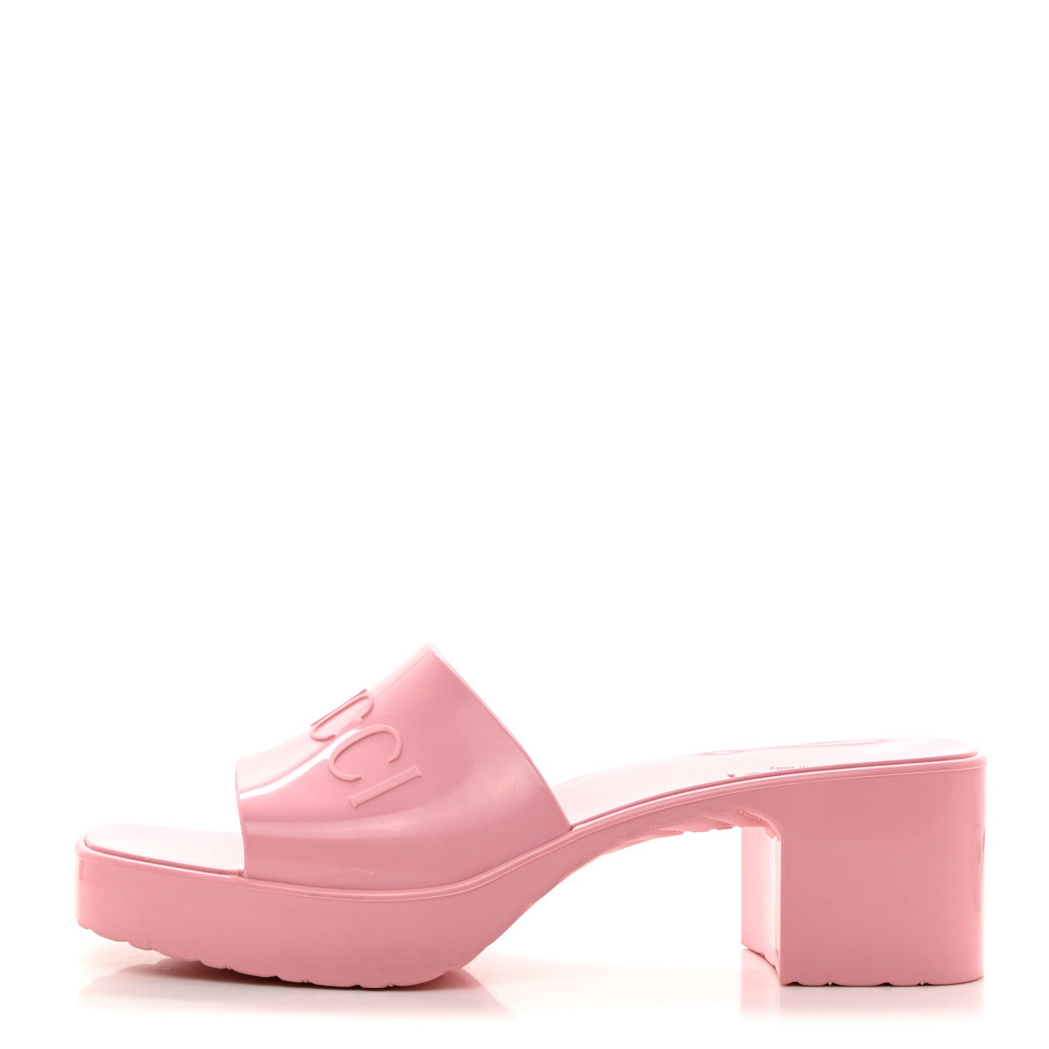 Gucci Rubber Gucci Logo Womens Platform 20/60mm Slide Sandals 35 Wild Rose 1 of 10