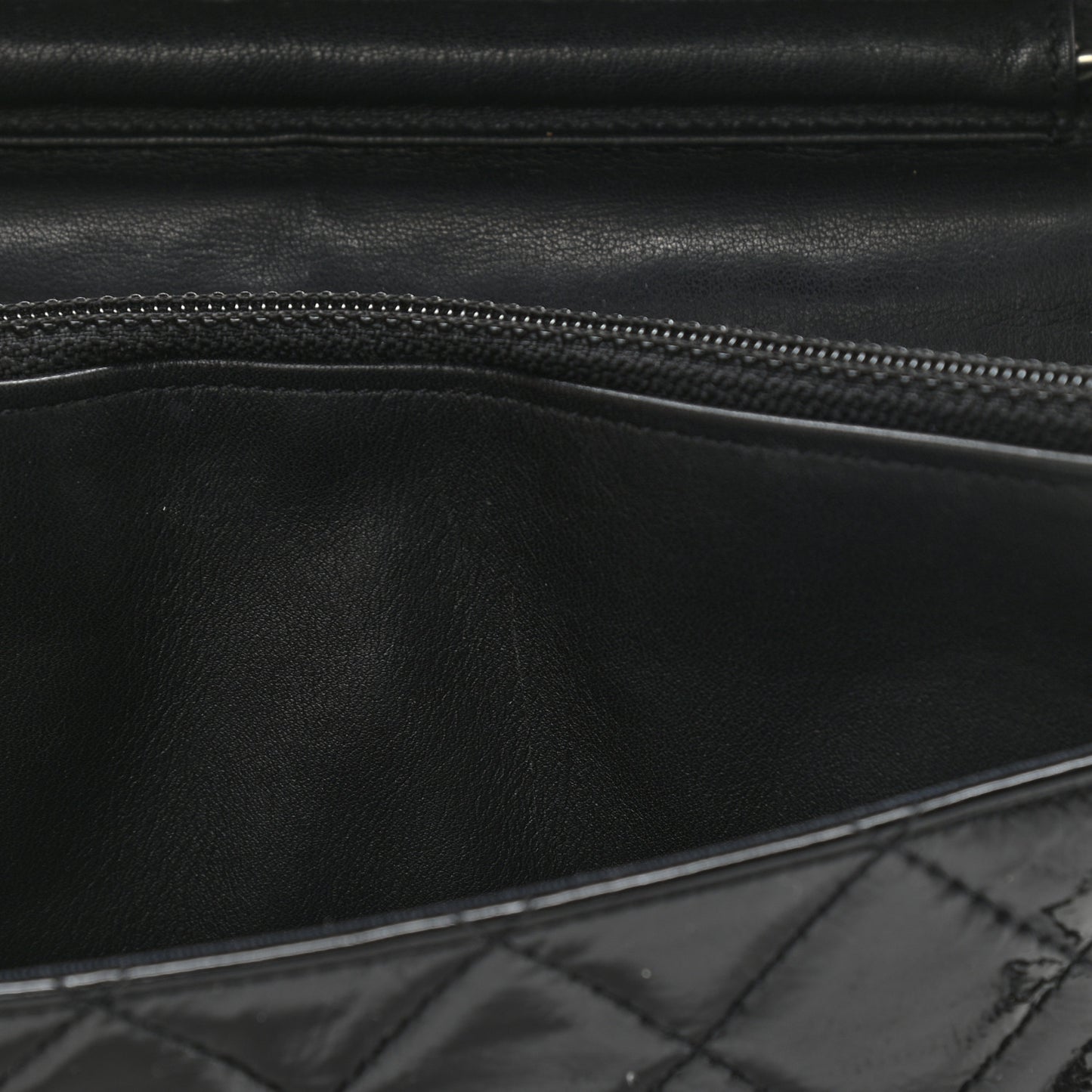 Distressed Patent Calfskin Quilted Reissue Wallet On Chain WOC Black