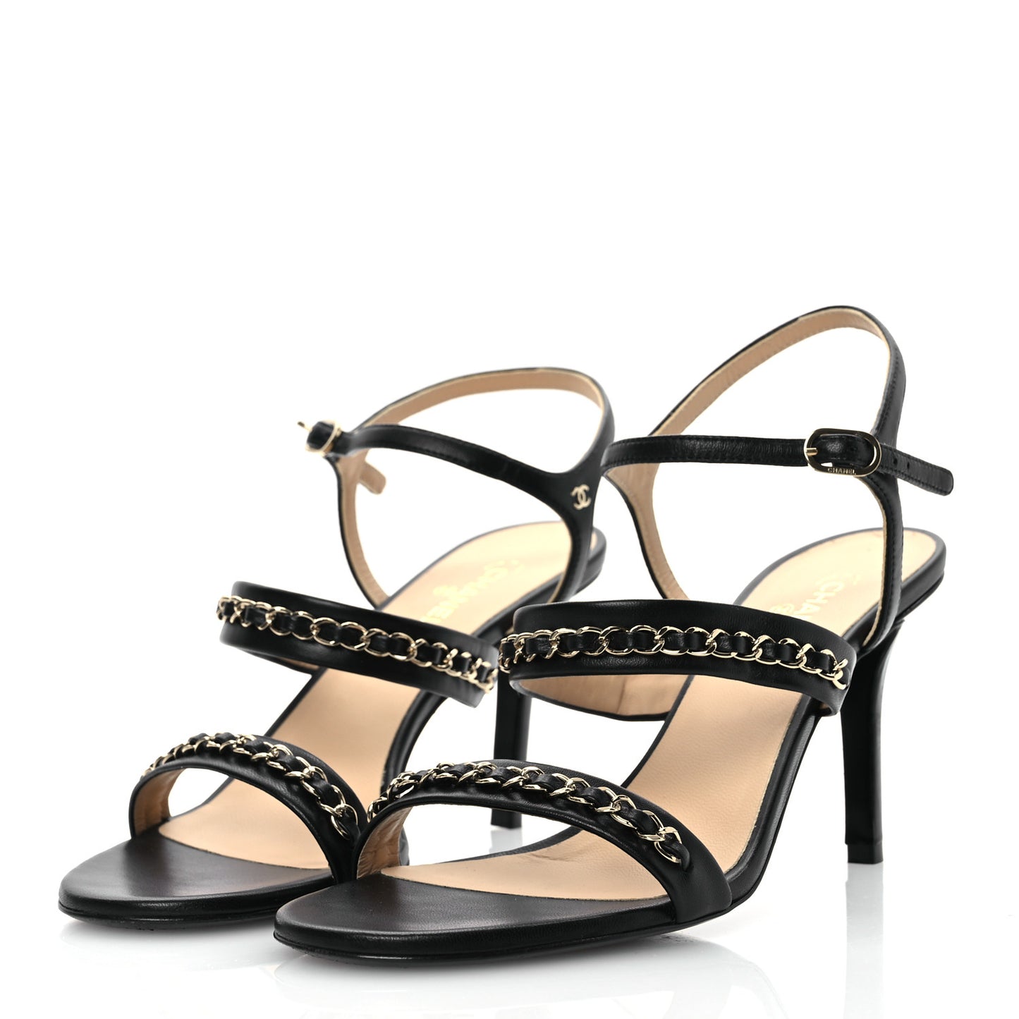 Lambskin Chain Strap Sandals 40 Black