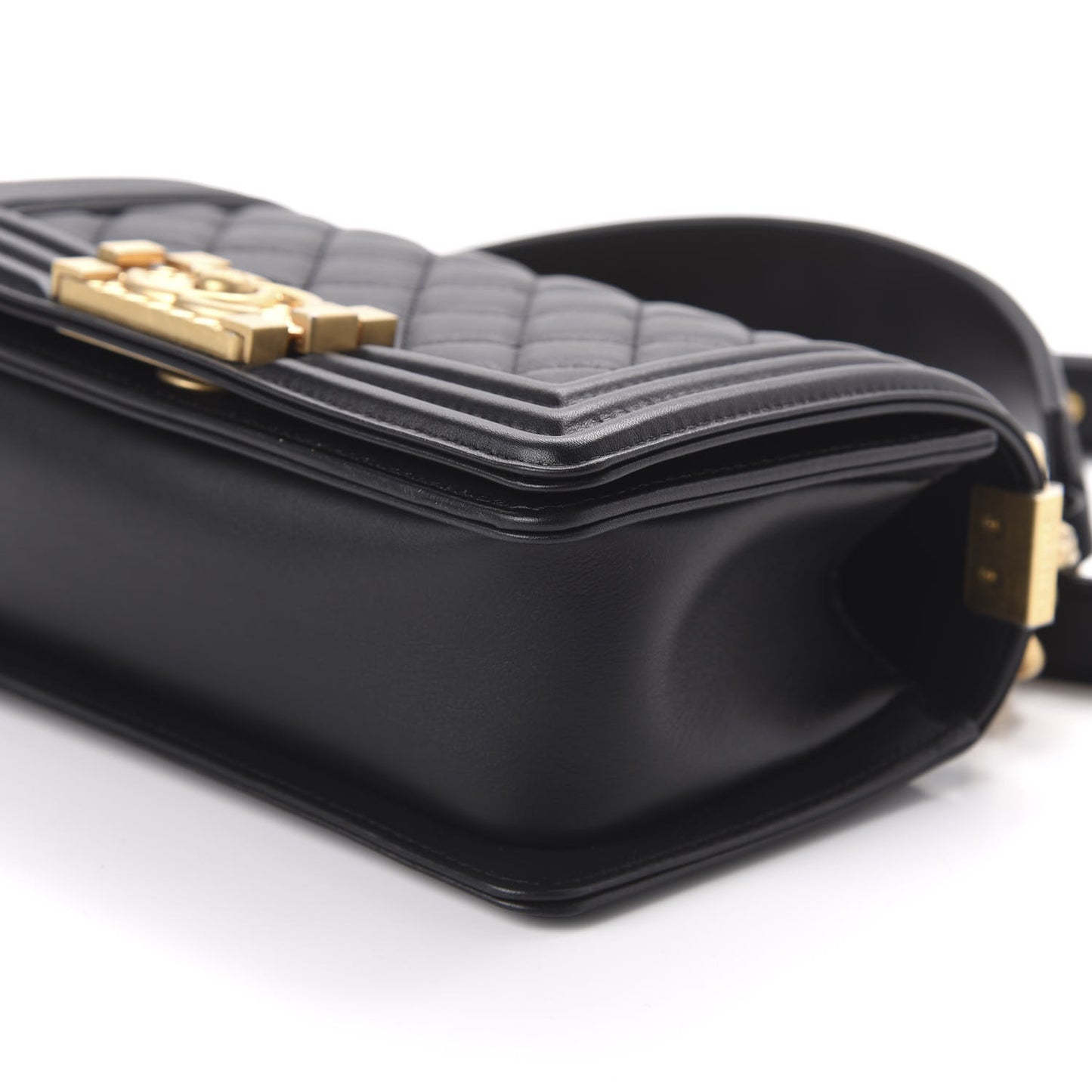 Calfskin Small Boy Logo Top Handle Flap Black