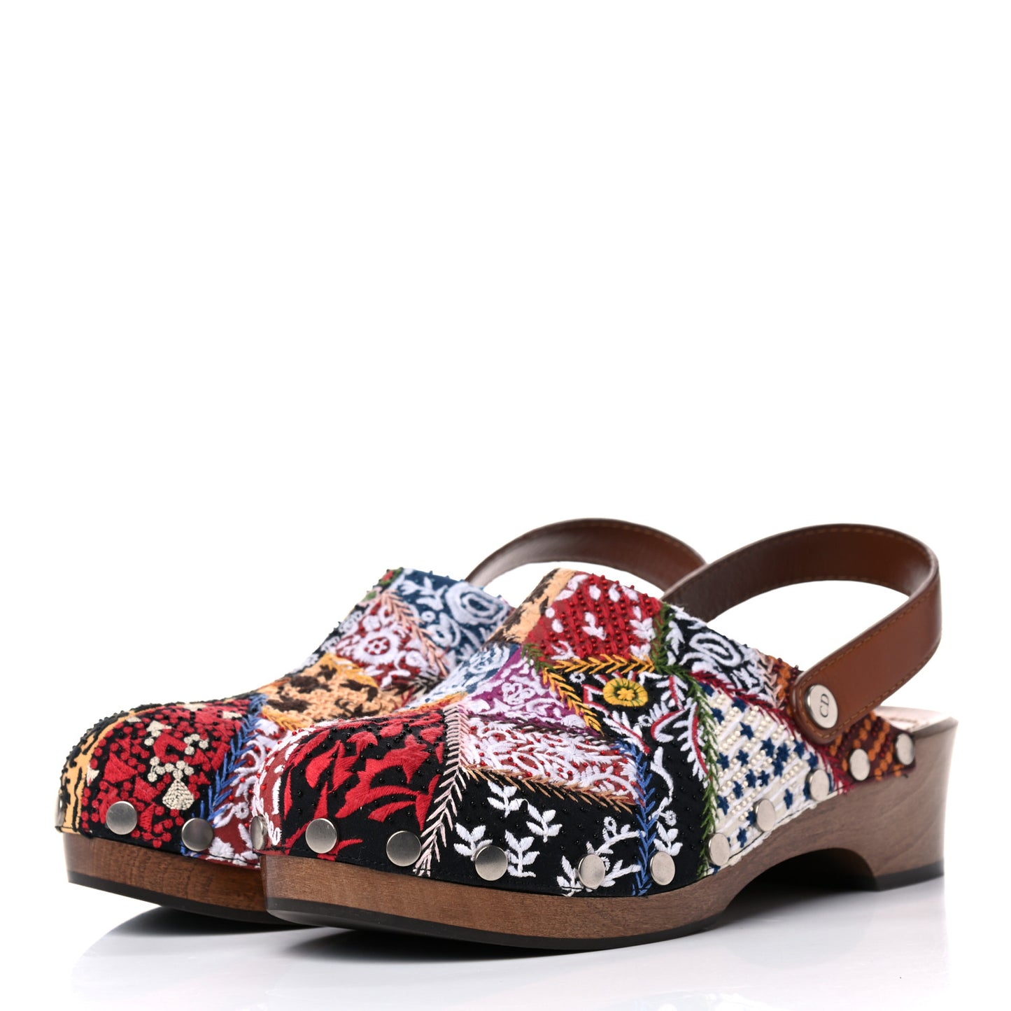 Canvas Patch Embroidered Diorquake 20mm Slingback Clogs 42 Multicolor