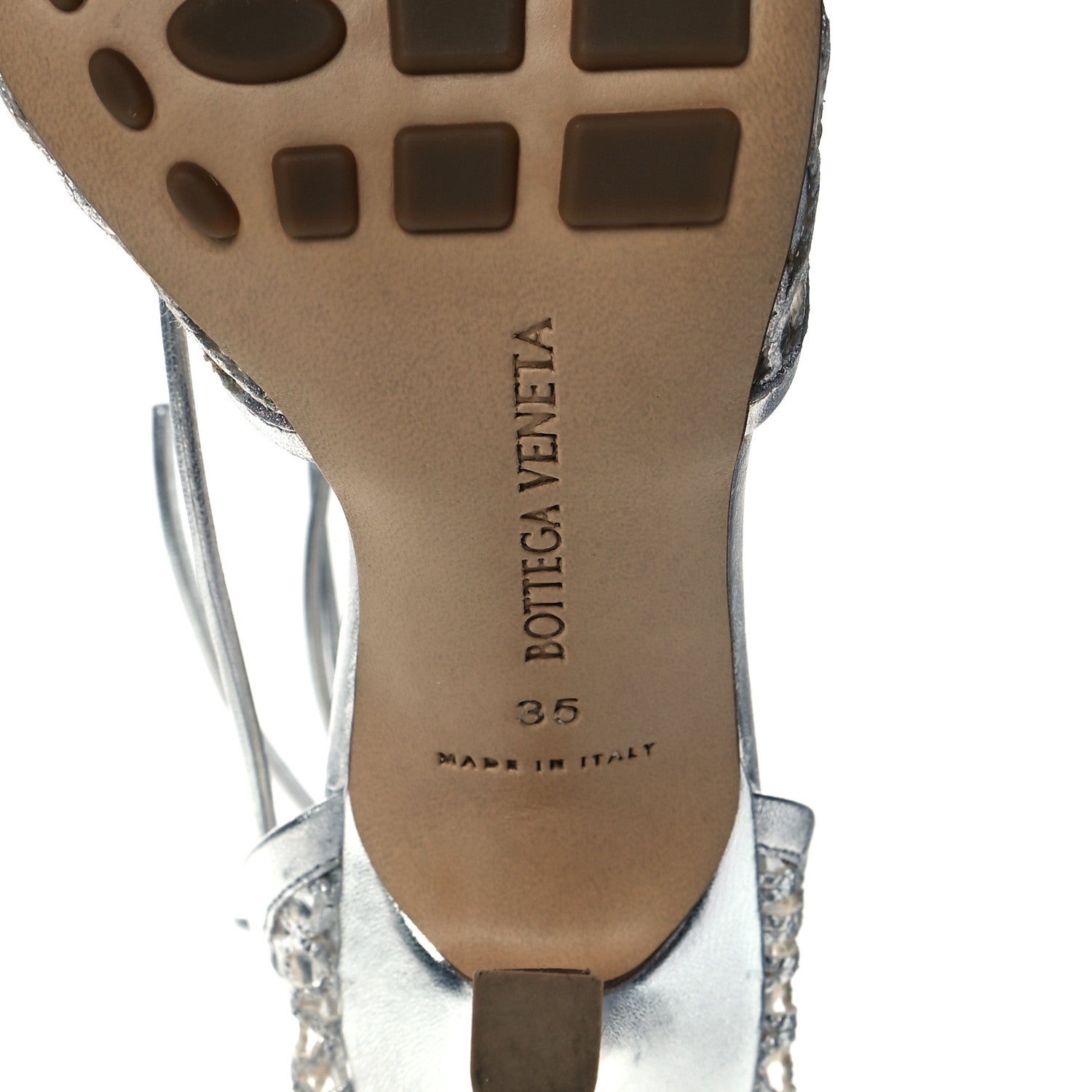 Bottega Veneta Mesh Metallic Nappa Stretch Ankle Tie Sandals 35 Silver 7 of 9