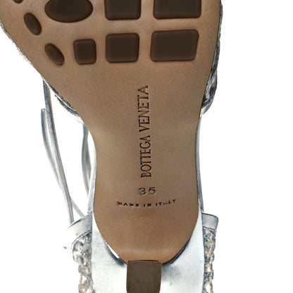 Bottega Veneta Mesh Metallic Nappa Stretch Ankle Tie Sandals 35 Silver 7 of 9