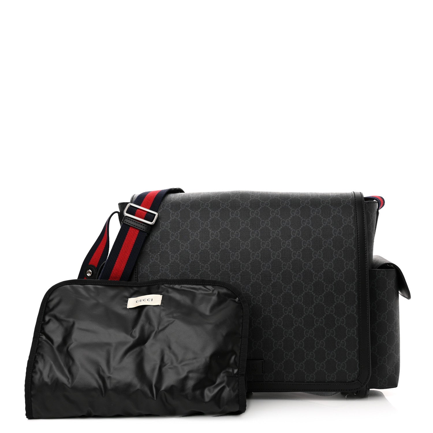 Gucci GG Supreme Monogram Web Messenger Diaper Bag Black Grey 1 of 12