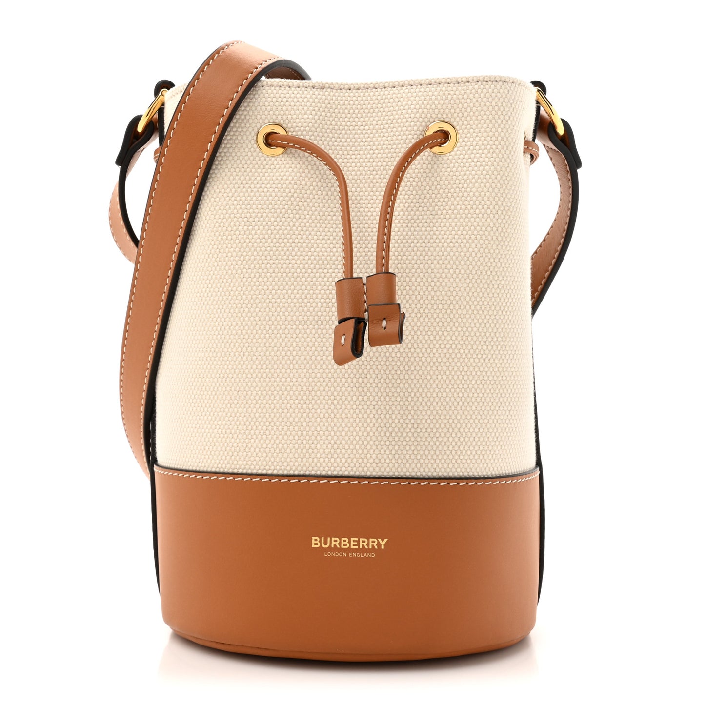 Calfskin Canvas Bucket Bag Natural Russet Brown