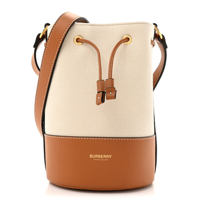Burberry Calfskin Canvas Bucket Bag Natural Russet Brown 1 of 10