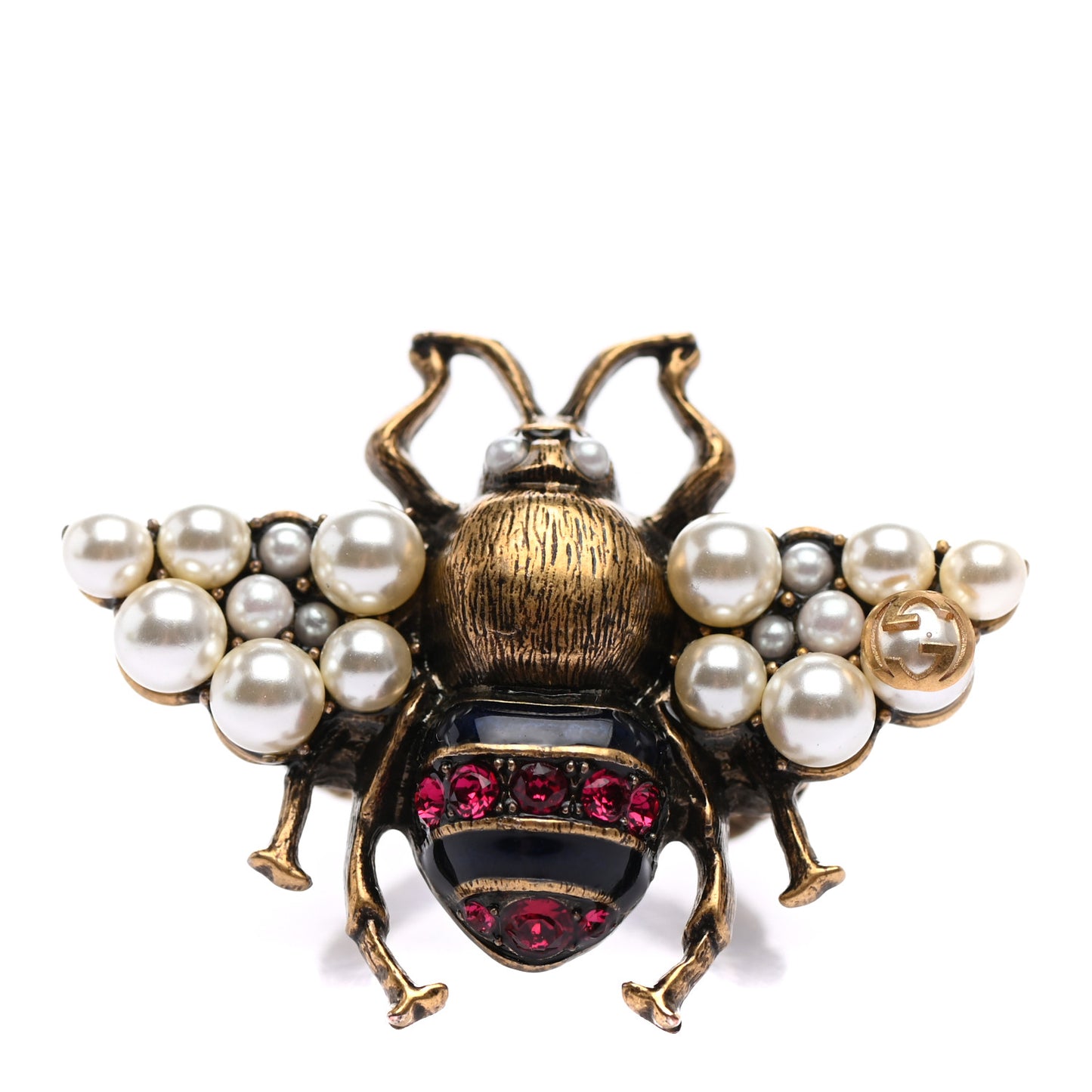 Metal Crystal Pearl Bee Ring 7.25 Aged Gold