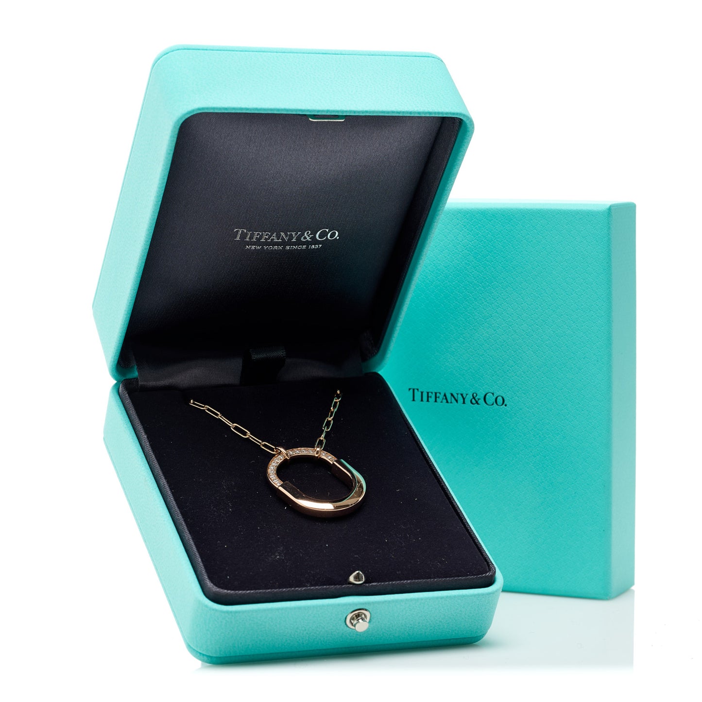 18K Rose Gold Diamond Medium Lock Pendant Necklace