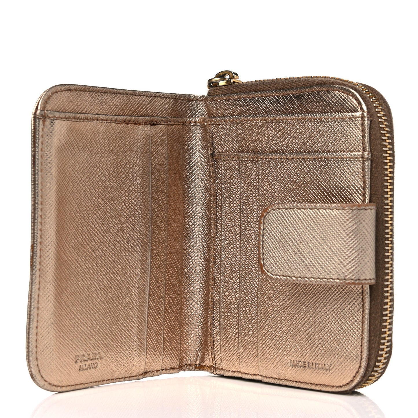 Metallic Saffiano Metal Compact Zip Around Wallet Bronzo