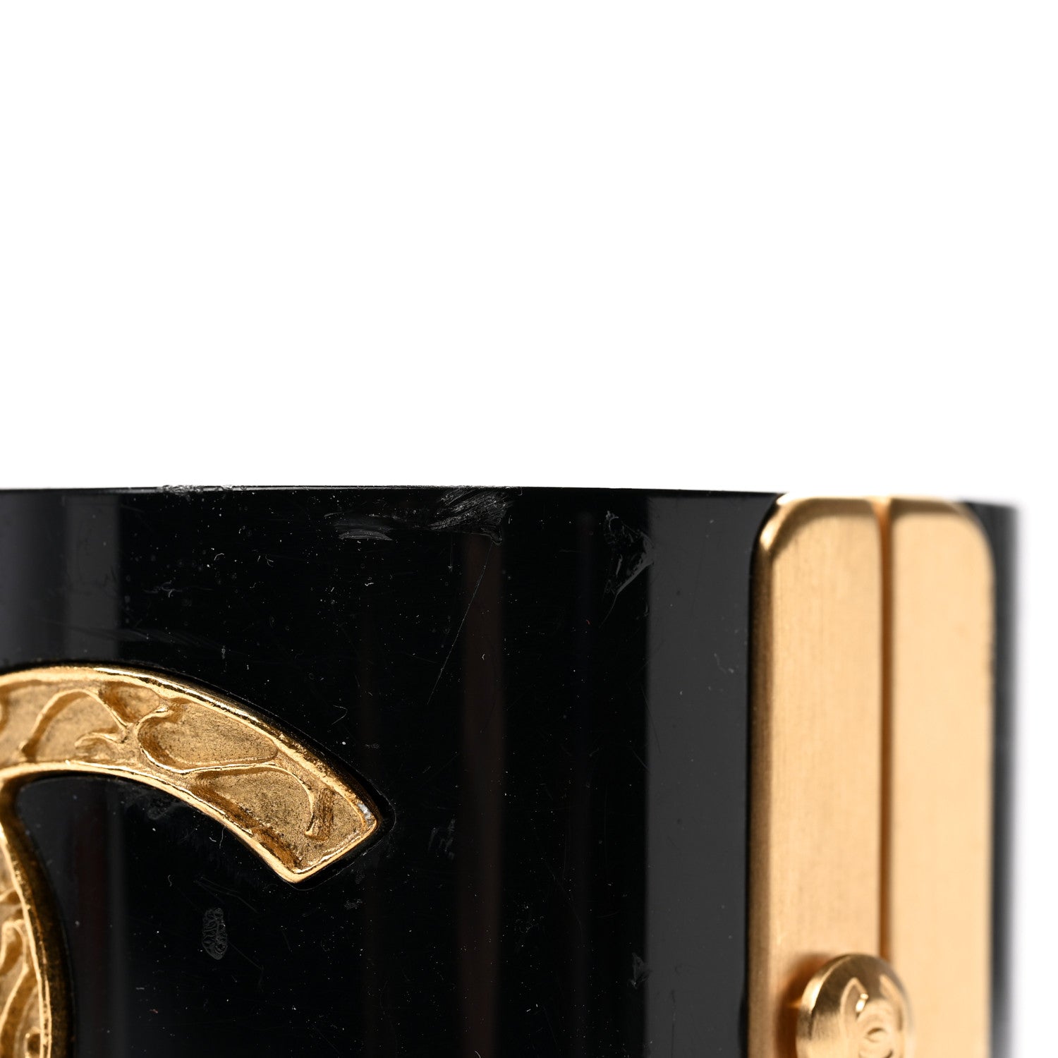 Chanel Resin CC Cuff Bracelet Black Gold 6 of 7