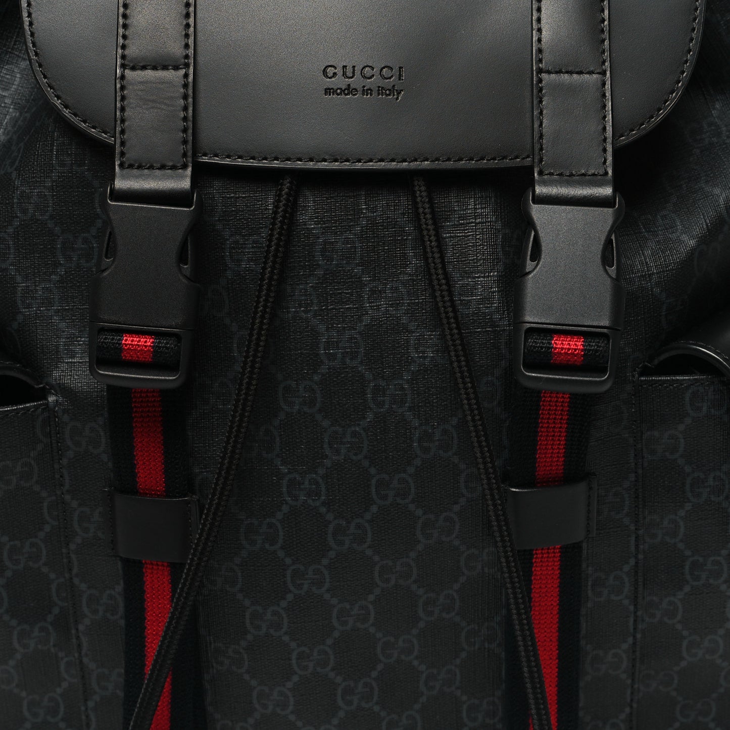 Soft GG Supreme Monogram Calfskin Web Double Buckle Backpack Black