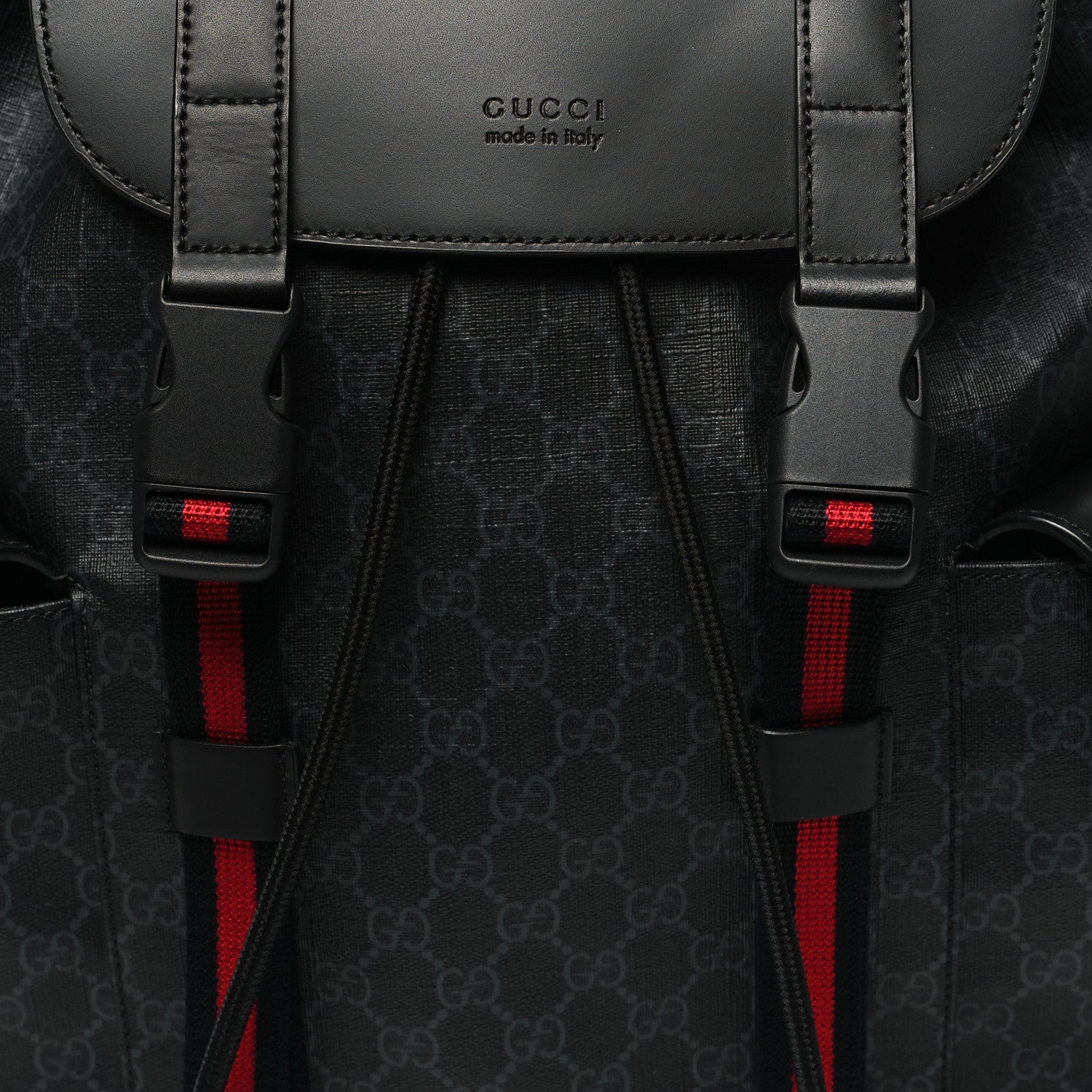 Gucci Soft GG Supreme Monogram Calfskin Web Double Buckle Backpack Black 8 of 10