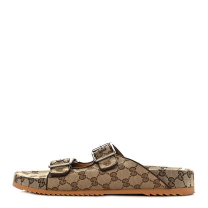 Gucci GG Monogram Lavaredo Eco Fabric Mens Slide Sandals With Straps 12 Beige Ebony Light Brown 1 of 10