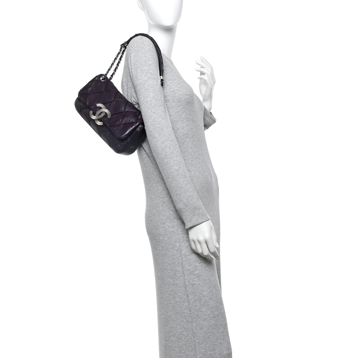 Lambskin Quilted Giant CC Flap Shoulder Bag Purple