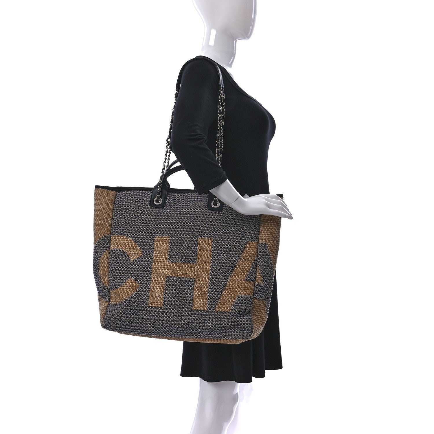 Chanel Mixed Fibers Large Shopping Bag Blue Beige 2 of 10