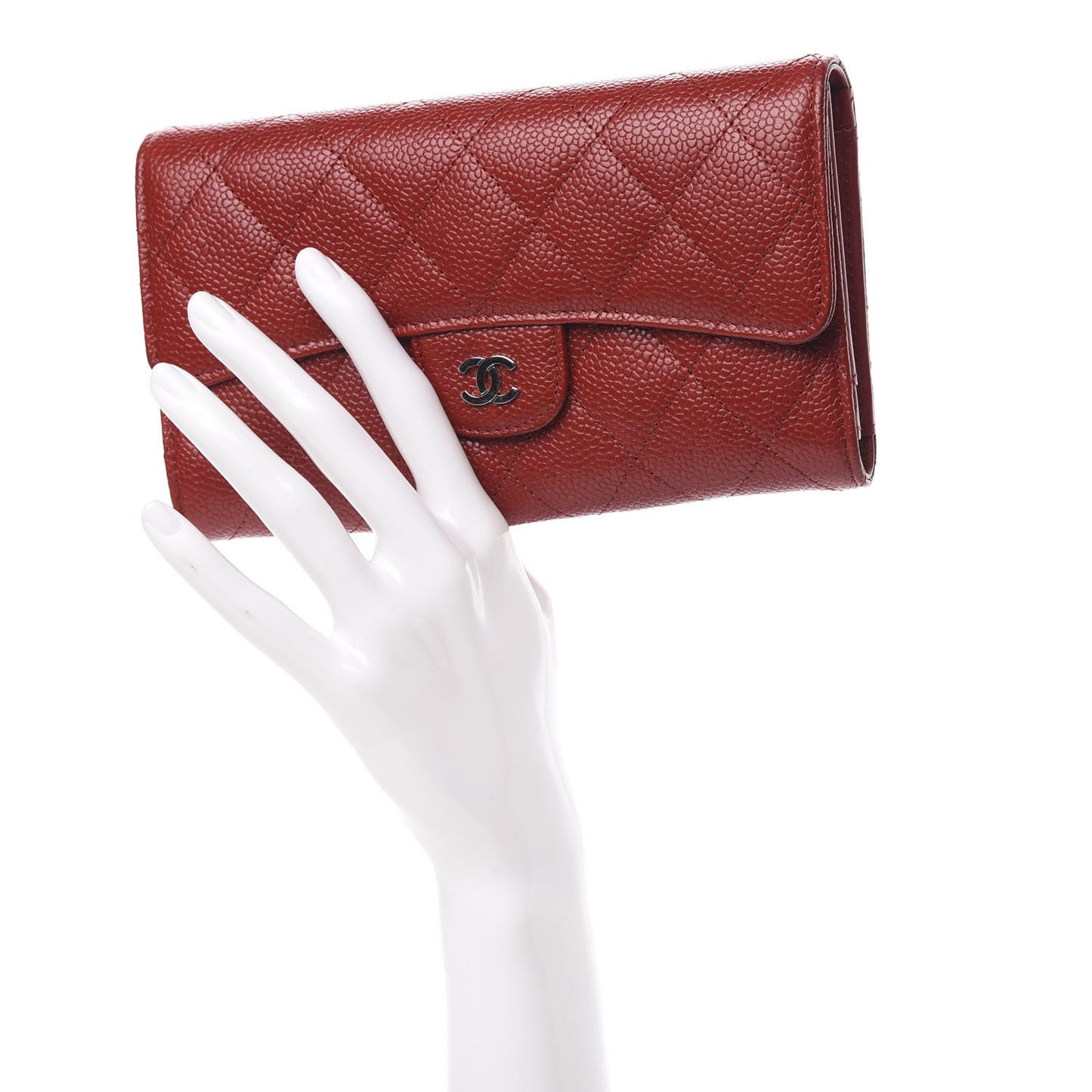 Caviar Quilted Long Flap Wallet Red