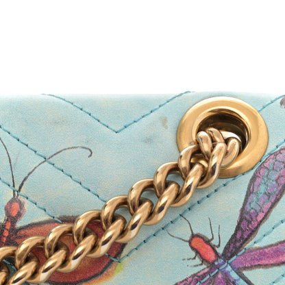 Gucci X UNSKILLED WORKER Calfskin Matelasse Flora Painted Small GG Marmont Shoulder Bag Cloudy Blue Multicolor 14 of 16
