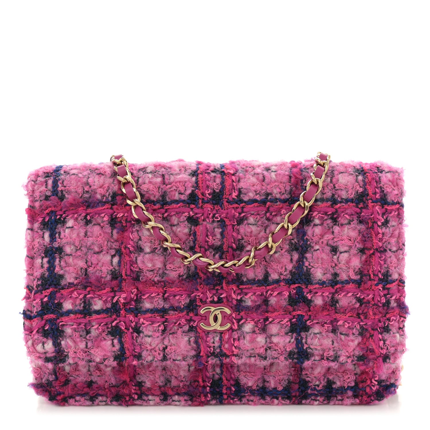Chanel Tweed Quilted Wallet On Chain WOC Fuchsia Purple 1 of 10